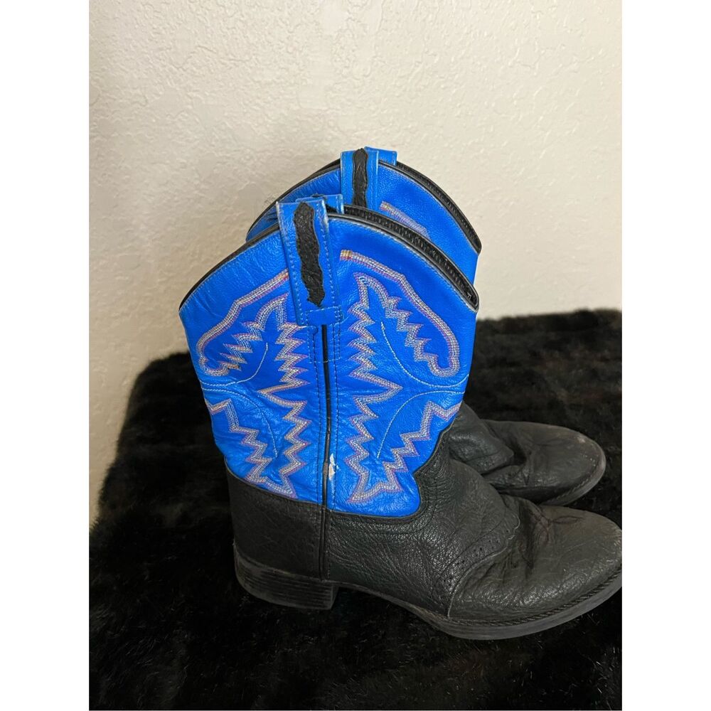 Old West Youth Size 4.5 Blue‎ Black Leather Cowboy Western Boots